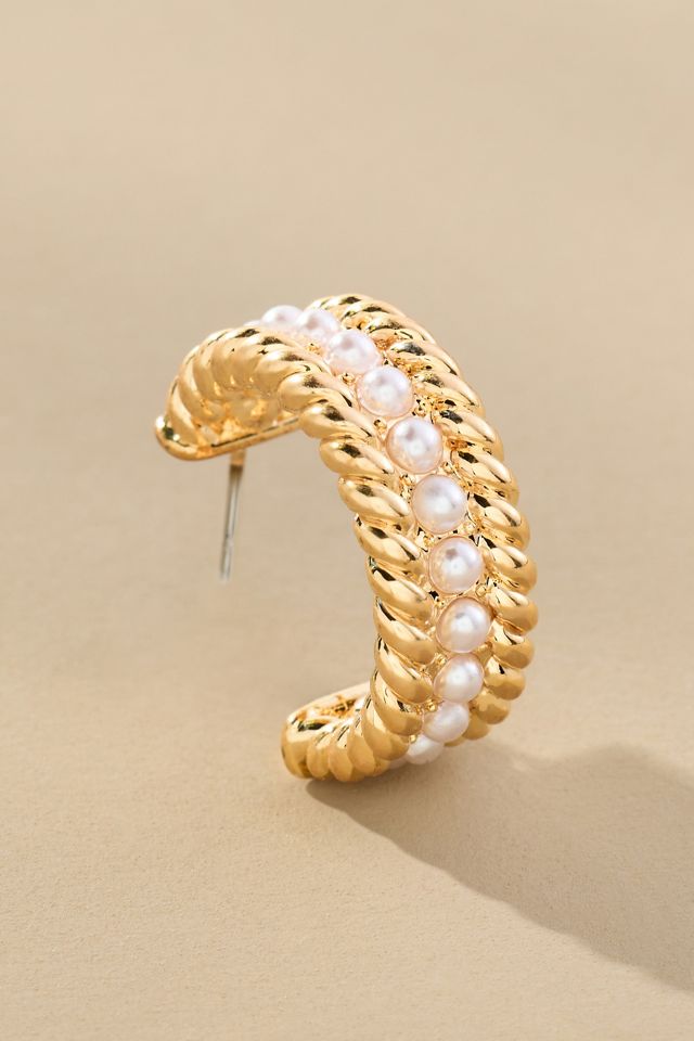 Braided Pearl Hoop Earrings #3