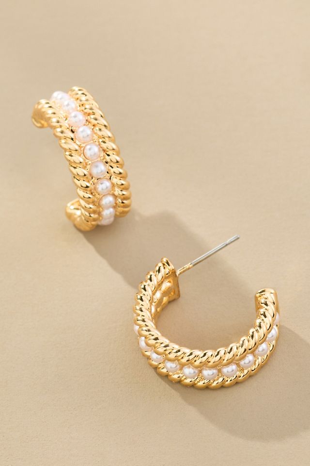 Braided Pearl Hoop Earrings #2