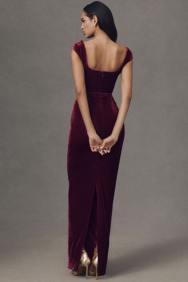 SAU LEE Brooke Cap-Sleeve Scoop-Neck Velvet Maxi Dress #1