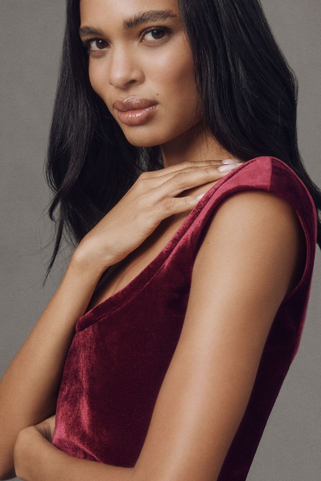 SAU LEE Brooke Cap-Sleeve Scoop-Neck Velvet Maxi Dress #3