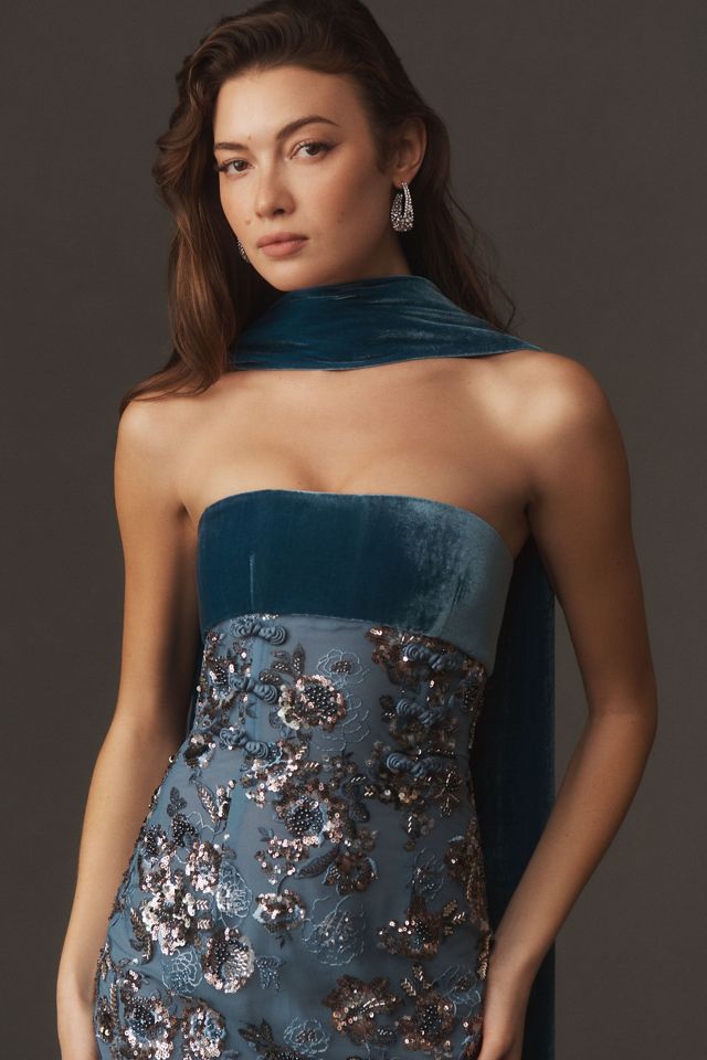 SAU LEE Adrian Strapless Embroidered Fitted Maxi Dress #2