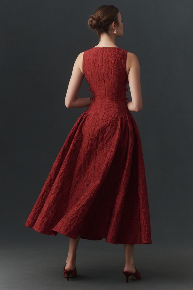 SAU LEE Francesca Square-Neck Jacquard Midi Dress #1