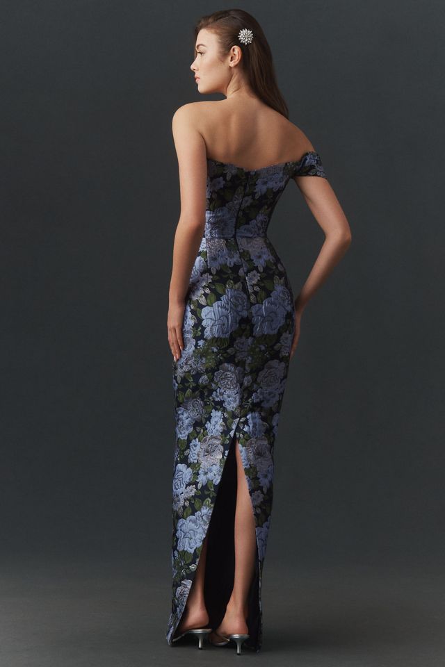 SAU LEE Jackson Asymmetric Jacquard Column Maxi Dress #1