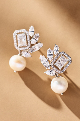 Nadri Blanc Cluster Pearl Crystal Drop Earrings In Metallic