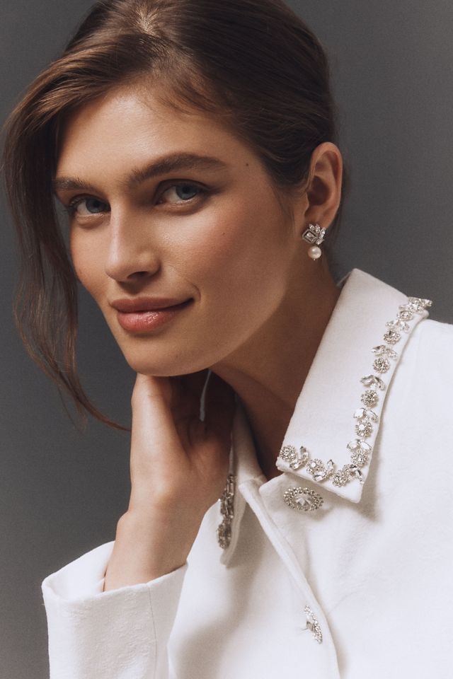 NADRI Blanc Cluster Pearl Crystal Drop Earrings #1