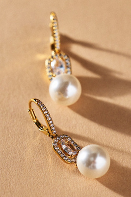 Nadri Oval Crystal Halo Pearl Drop Earrings In Gold