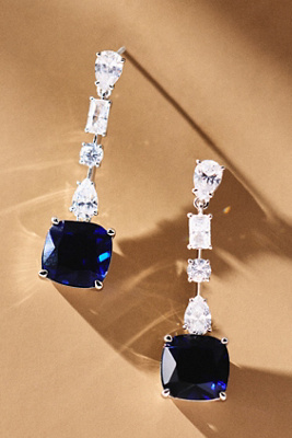 Nadri Rockstars Blue Cushion Drop Earrings In Blue