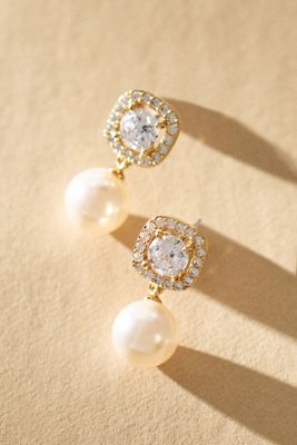 NADRI Cushion Crystal Halo Pearl Earrings