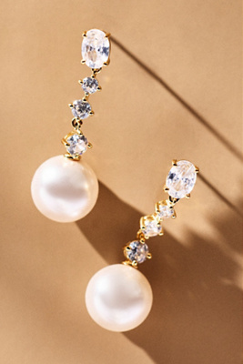 Nadri Oval Crystal Pearl Drop Earrings In Gold