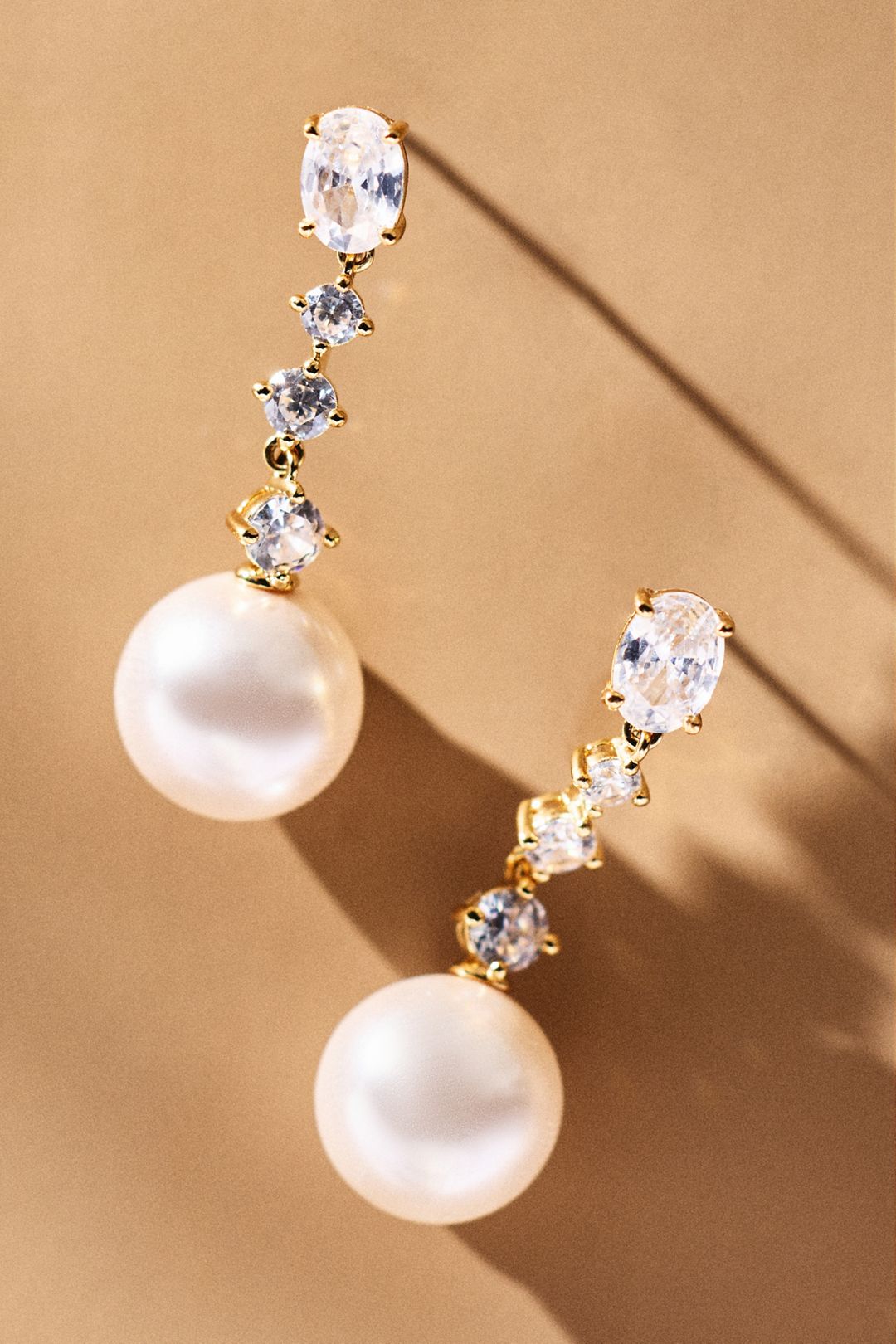 NADRI Oval Crystal Pearl Drop Earrings - Gold, Standard, One Size