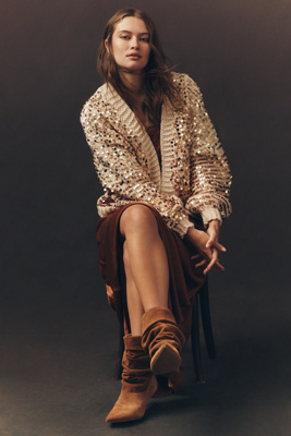 By Anthropologie Two-tone Sequin Cardigan Sweater In Brown