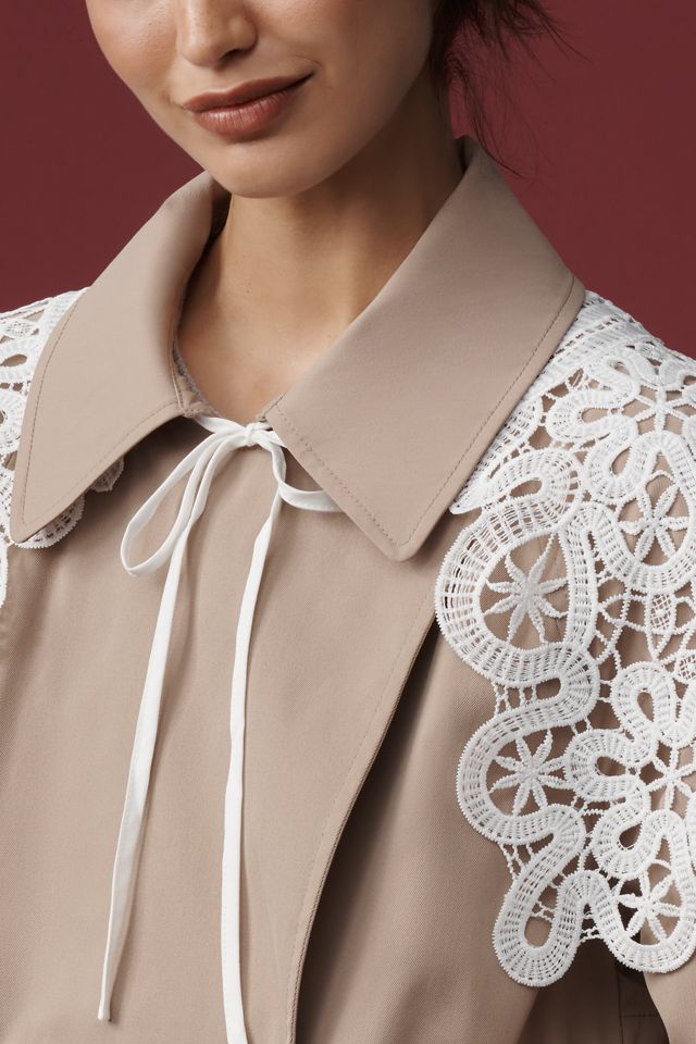By Anthropologie Tie-Front Lace Cutwork Cape #1