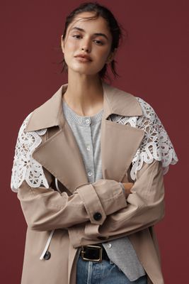 By Anthropologie Tie-Front Lace Cutwork Cape