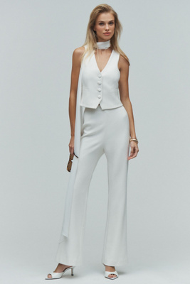 Bhldn Crepe High-rise Flare Pants In White