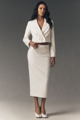 BHLDN Crepe Crop Double-Breasted Blazer