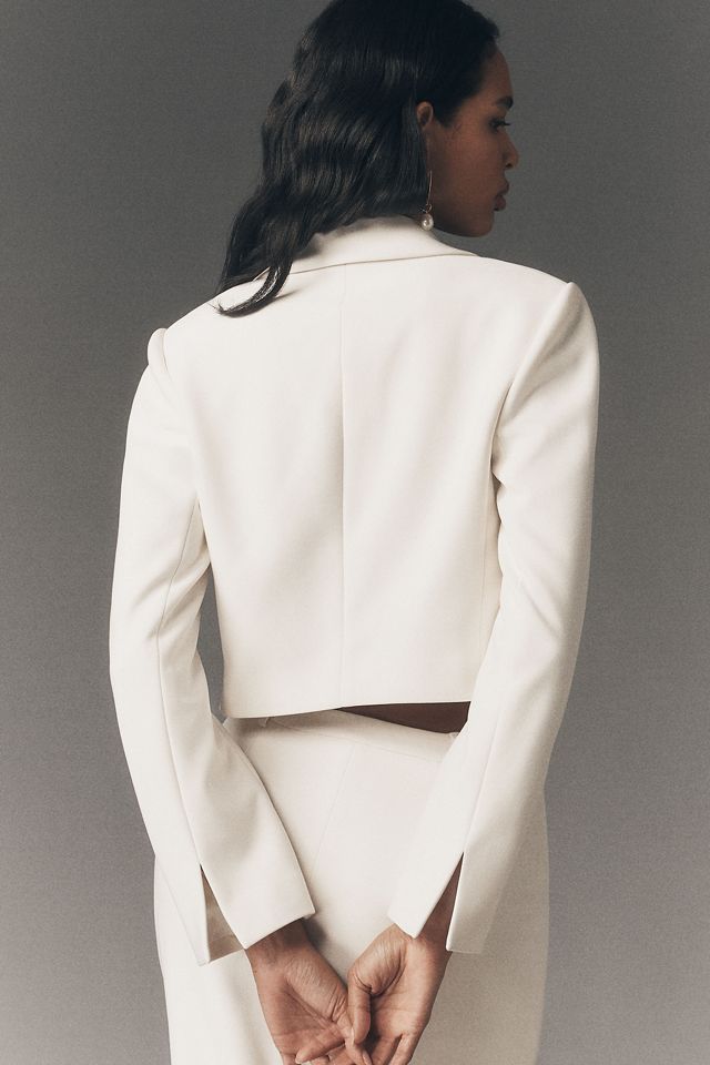 BHLDN Crepe Crop Double-Breasted Blazer | Anthropologie