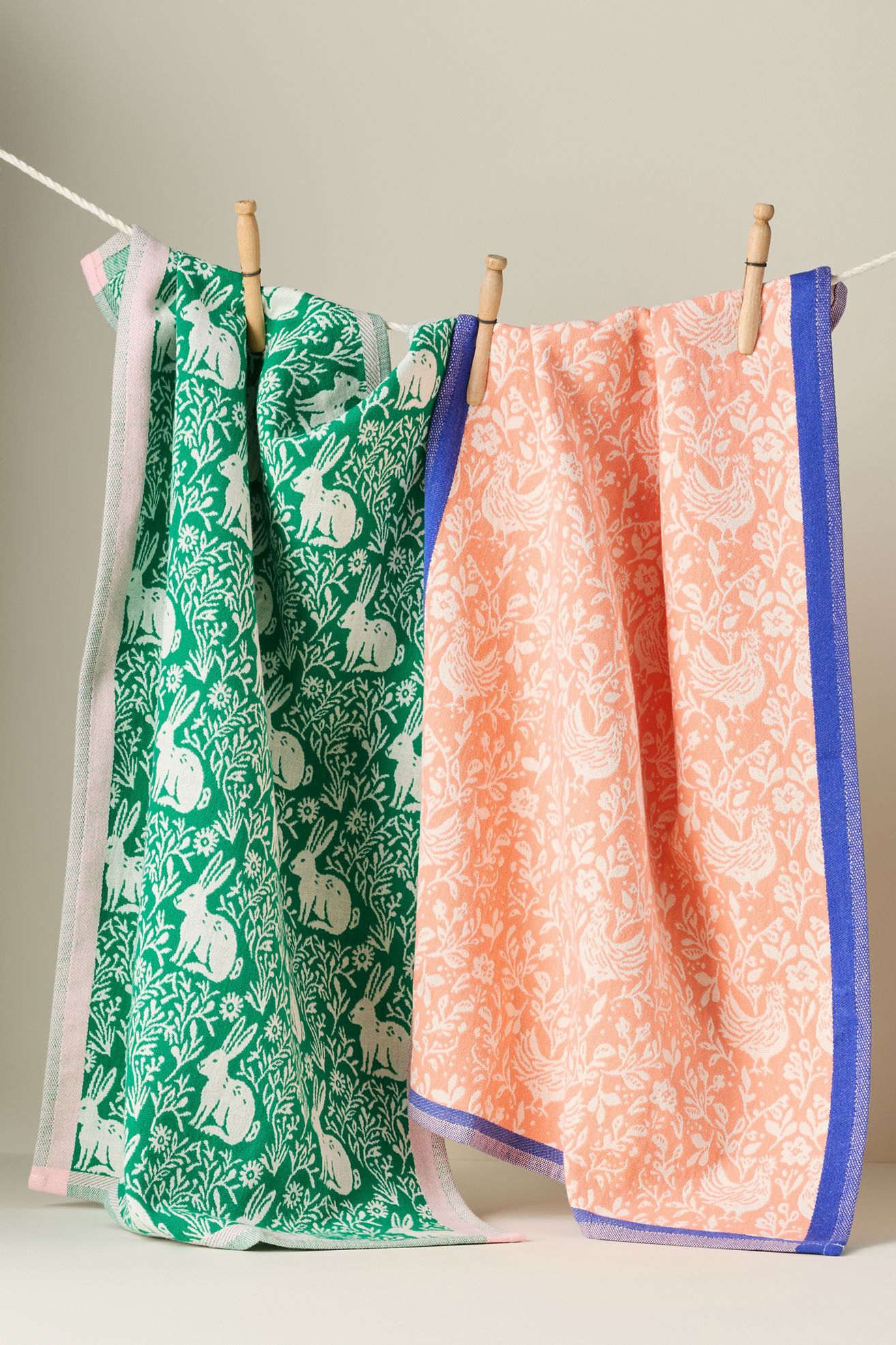 Chicken & Bunny Jacquard Dish Towel, Set of 2 - Multi, Set Of 2