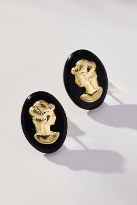 Clare V Cameo Stud Earrings In Black