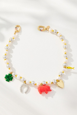 Clare V Bonne Chance Charm Necklace In Gold