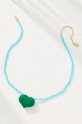 Clare V . Heart Pendant Beaded Necklace In Blue