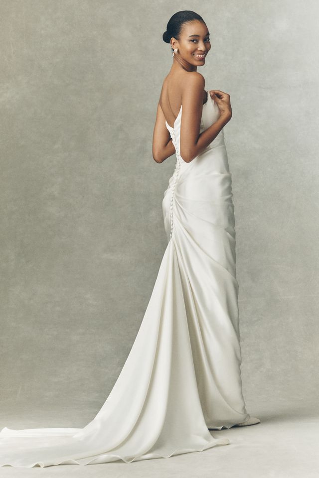 Watters Delphinium Strapless Ruched Column Wedding Gown #1