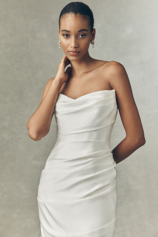 Watters Delphinium Strapless Ruched Column Wedding Gown #2