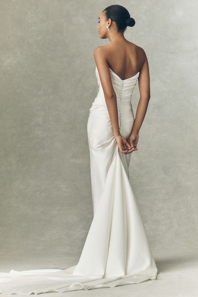 Watters Delphinium Strapless Ruched Column Wedding Gown #3