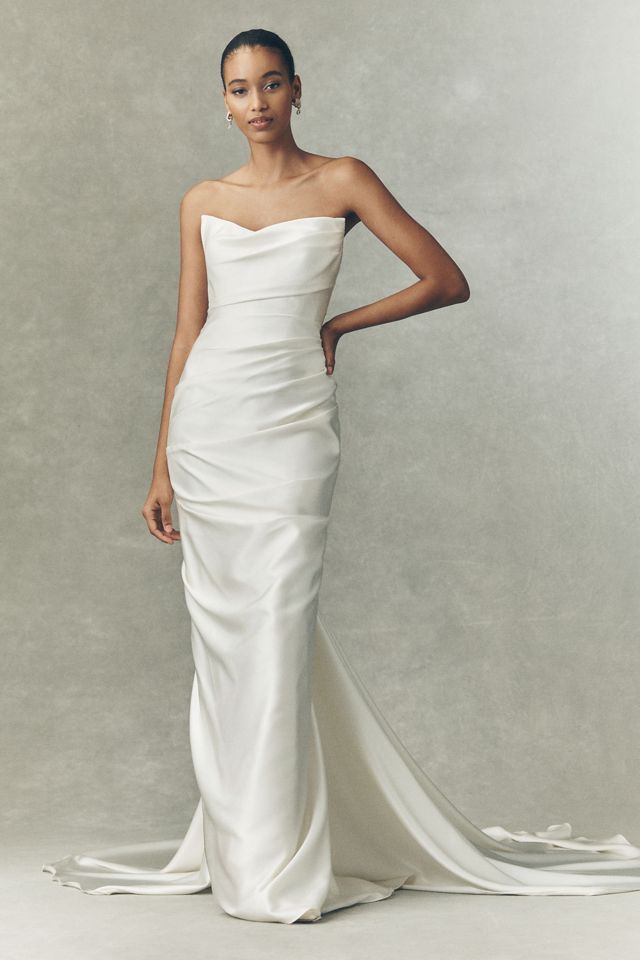Watters Delphinium Strapless Ruched Column Wedding Gown #4
