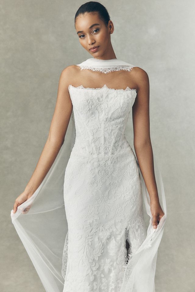 Watters Josephina Strapless Lace Column Wedding Gown #2
