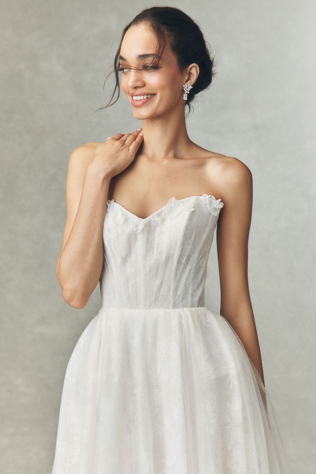 Watters Palmer Puff-Sleeve Tulle Fit & Flare Wedding Gown #1