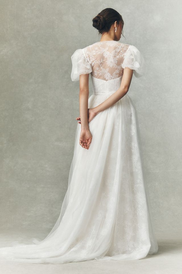 Watters Palmer Puff-Sleeve Tulle Fit & Flare Wedding Gown #2