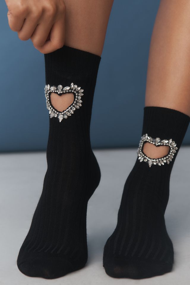 High Heel Jungle Gem Crystal Heart Crew Socks #1