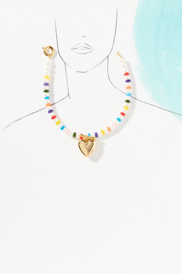 Timeless Pearly Beaded Heart Pendant Necklace #2