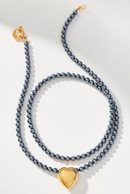 Timeless Pearly Heart Pendant Wrap Necklace