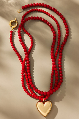 Timeless Pearly Beaded Wrap Pendant Necklace In Red