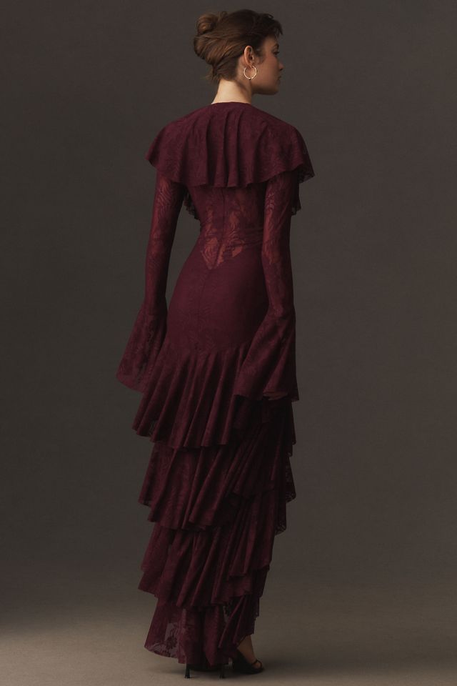 Norma Kamali High-Low Stretch Lace Ruffle Gown #1