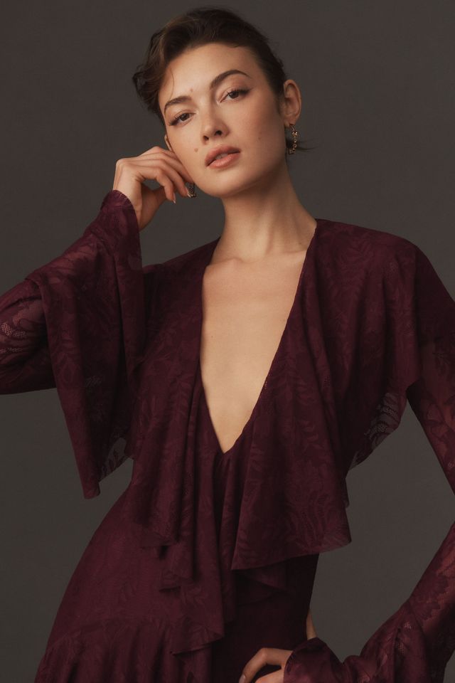 Norma Kamali High-Low Stretch Lace Ruffle Gown #2