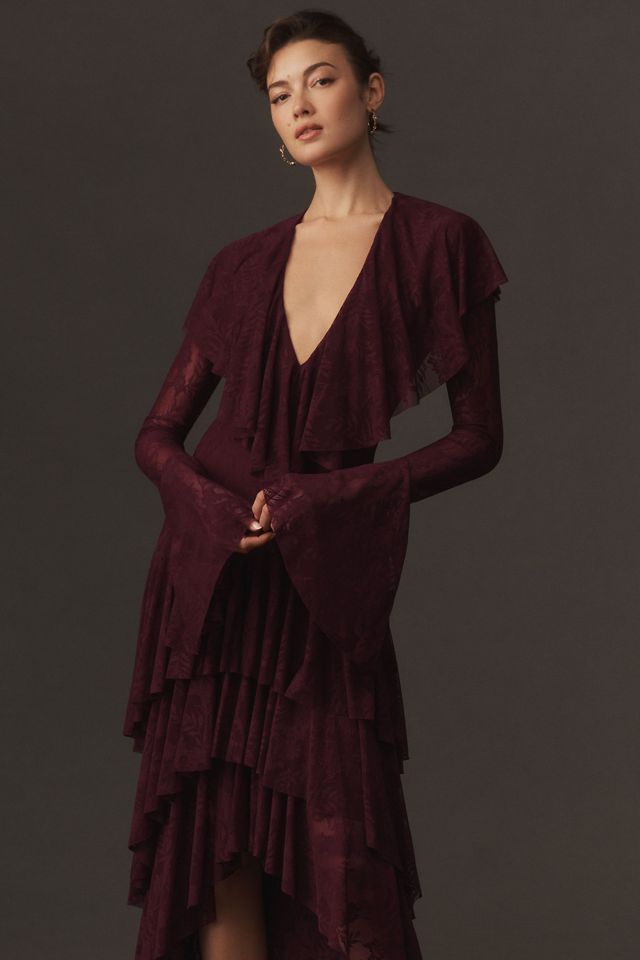 Norma Kamali High-Low Stretch Lace Ruffle Gown #3