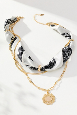 By Anthropologie Scarf & Chain Necklace In White