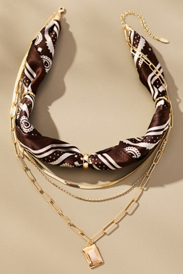 By Anthropologie Scarf & Chain Necklace In Brown