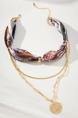 By Anthropologie Scarf & Chain Necklace In Sand