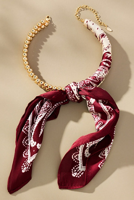 By Anthropologie Beaded Silk Scarf Collar Necklace In Purple
