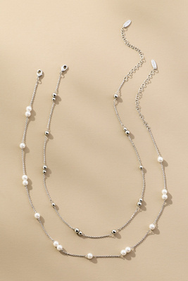 By Anthropologie Delicate Pearl Bead Necklaces, Set Of 2 In Silver