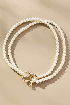 By Anthropologie Chunky Link Lock Pearl Necklace In White
