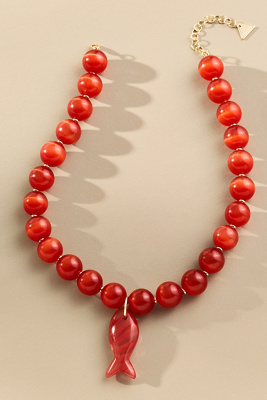 By Anthropologie Mod Beaded Pendant Necklace In Red
