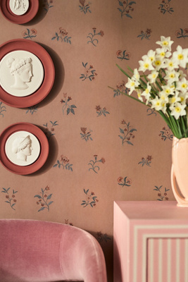 Anthropologie Lovers Bloom Sugar Honey Tiny Floral Brown Wallpaper In Brown