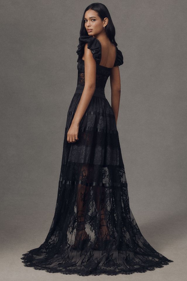For Love & Lemons Annabelle Puff-Sleeve Lace Maxi Dress #1