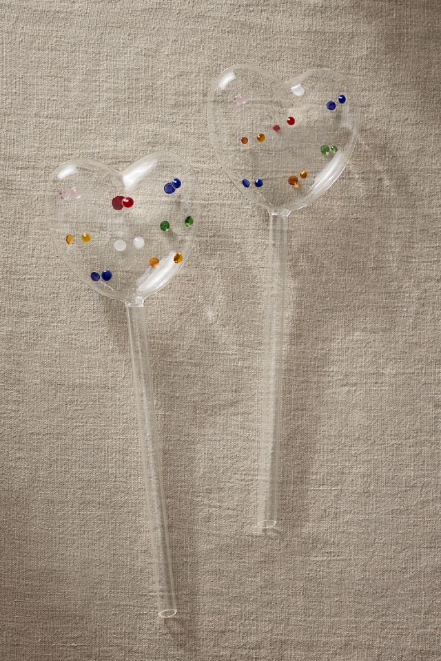 Confetti Glass Heart Watering Globes, Set of 2 #1