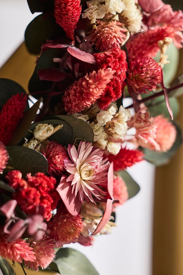 Crimson Blooms Mini Dried Wreath #1