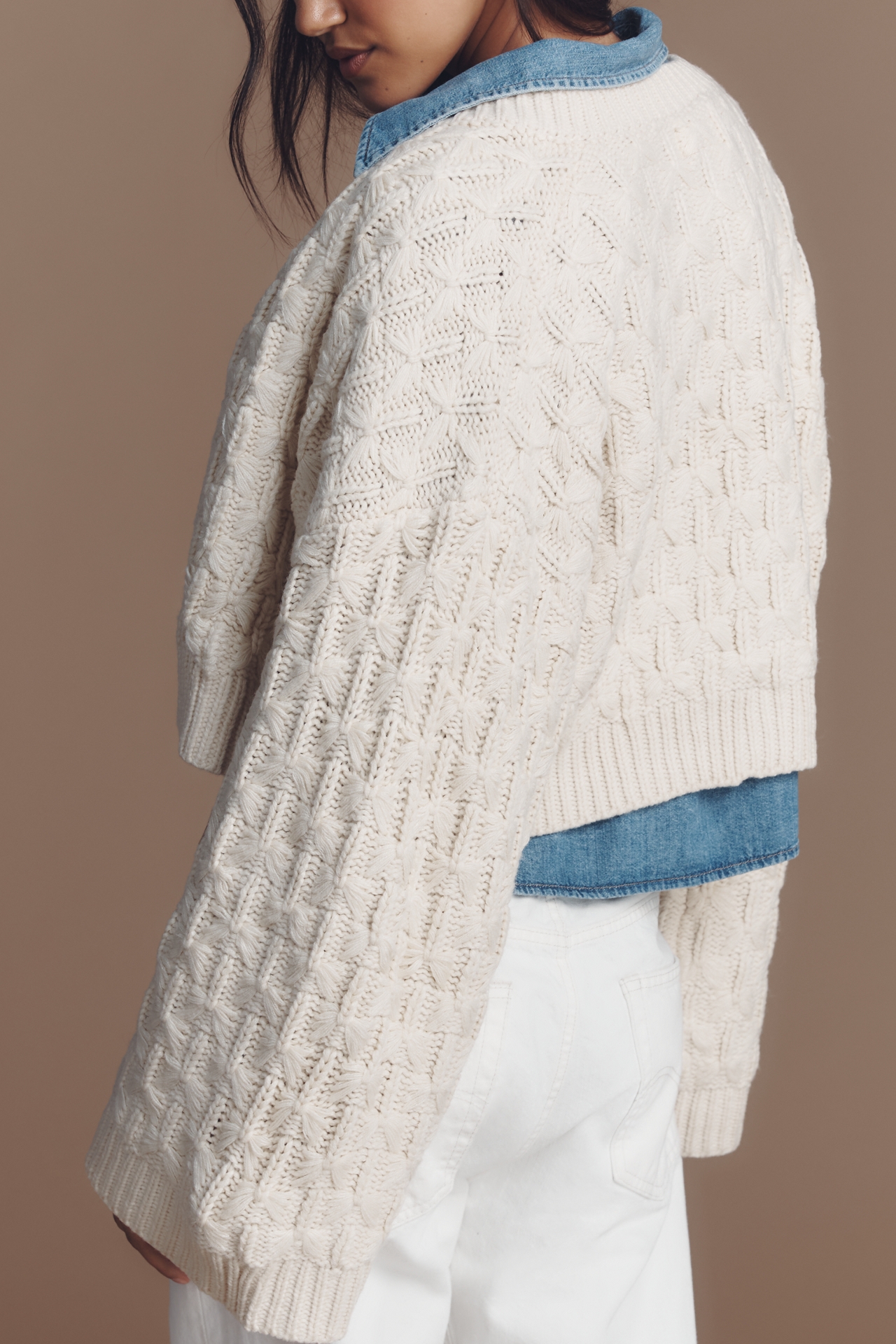 By Anthropologie Crop Cable-Knit Cardigan Sweater